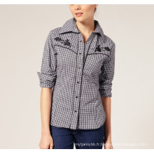 Chemise à manches longues ajustée en coton à carreaux Ladie&#39;s Fashion Check